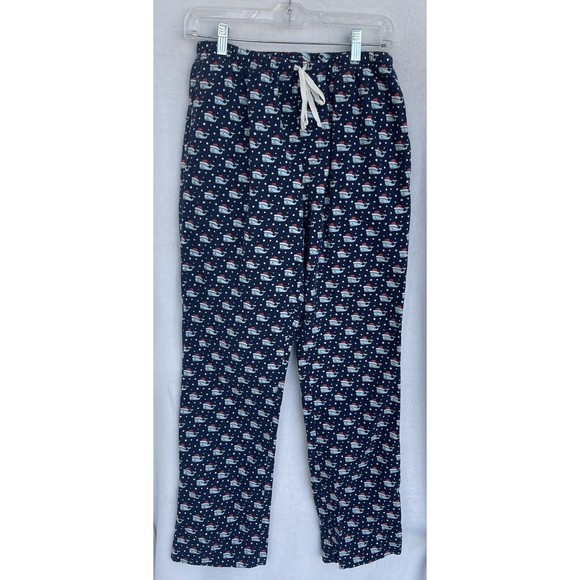 Vineyard Vines Pajama Pants Mens Womens XS Navy Santa Whale Flannel Bottoms - Picture 1 of 5